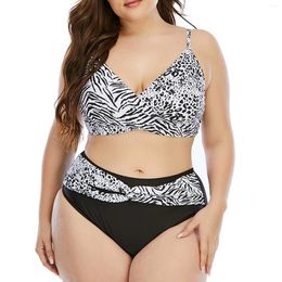 Women's Swimwear Split Large Size Fashion V-Neck Leopard Patchwork Bikini Set High Waist Tight Swimsuit Bathing Suit