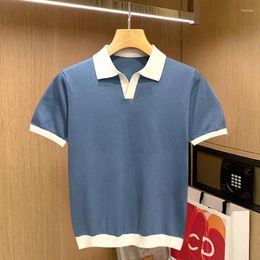 Men's Polos 2024 Summer Light Luxury Lapel High-end Knitted Polo Shirt Short Sleeved Casual Fashion Top C40