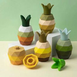 Kitchens Play Food Montessori Pineapple Building Block Silicone Stacked Toy for Children Early Childhood Education Colour Cognitive Block Toy Fruit Teeth S24516