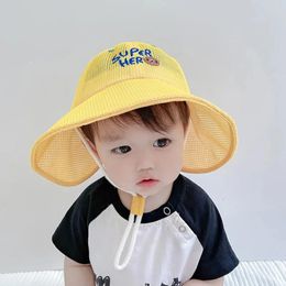 UV Protection Sun Hat Cute Large Brim Solid Colour Fisherman Cap Cartoon Bear Bucket Hat Summer 240516