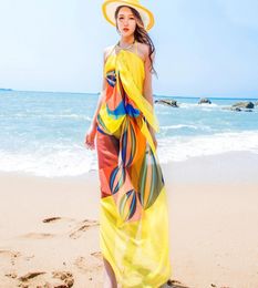 Pareo Scarf Women Beach Sarongs Beach Cover Up Summer Chiffon Scarves Geometrical Design Plus Size Towel 140x190cm5744939