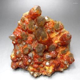 Decorative Figurines 1230g/15cm Spessartine Garnet Smoky Quartz Cluster On Matrix - Crystals And Stones Healing Mineral Specimen Home Decor