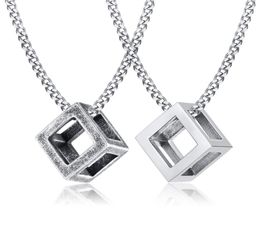 Mens and Womens 3D Cube Charms Necklace in Stainless Steel Geometric Open Cube Pendant1694184