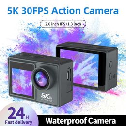 Sports Action Video Cameras 1050mAh 2-inch outdoor waterproof sports camera dual screen 2.4GHz wireless wrist remote control C-type WiFi connection B240516