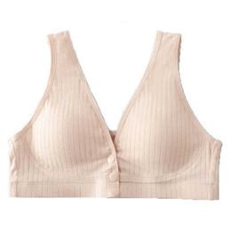 Maternity Intimates Pregnant womens cotton breast enhancement bra front opening button care soft and breathable sleep underwear large-sized solid Colour d240517