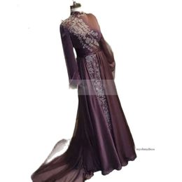 Grape Purple Muslim Evening Dresses Beads Appliques Arabic Dubai Formal Gown A Line Abendkleider Vestidos de soiree 0516