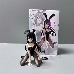 Action Toy Figures Rabbit Ear Girl 11cm Anime Figure Sakurajima Mai Bunny Girl Black Detachable Model Toy PVC Kneeling Posture Gift Ornament Y240516