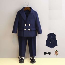 Newborn Prince Kids Jacket Vest Pants Photograph Dress Children Wedding Party Performance Costume Baby Boys 1 Year Birthday Suit