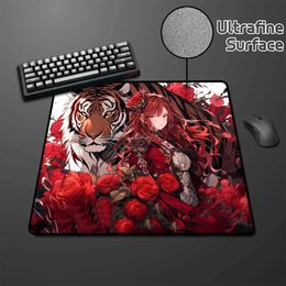 Mouse Pads Wrist Rests Tiger Gaming Mouse Mat Premium Gamer E-Sports Mousepad Anime Girl Speed Mouse Pad High Elastic Anti slip Bottom Keyboard Pad J240510