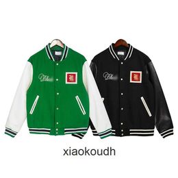 Rhude High end designer Hoodies for Autumn Fashion Embroidery Leather High Street Baseball Coat Mens and Womens Casual Jacket With 1:1 original labels