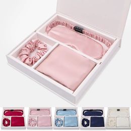 Luxo Silk Headnd Scrunchies Máscara Olhe 3pcs/Conjunto para Mulheres Pink Banca de Cabelo de Seda Azul Acessórios para Cabelo