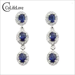 Dangle Earrings Natural Sapphire For Party 6 Pieces Dark Blue Drop Solid 925 Silver Fine Jewellery