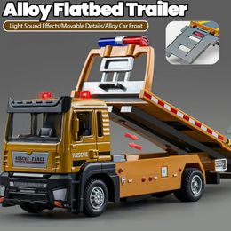 Alloy Truck Model 132 Diecast Flatbed Trailer Trucsk with Sound Light Moveble Engineering Car Tractor Toys for Boys Kids Gift 240516