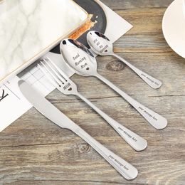 Spoons 4Pcs A Set Flatware Kitchen Tool Custom DIY Stainless Steel Coffee Spoon Fork Knife Personalized Gifts Accessories