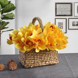 Decorative Flowers Simulation Bouquet Cymbidium Hand 4 Heads Tie Home Furnishing