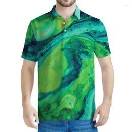 Men's Polos Colourful Pigment Liquid Flow Pattern Polo Shirt Men Summer 3D Printed Loose Short Sleeves Casual Tops Street Lapel Tee Shirts