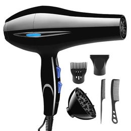 Dryer 2200W With Diffuser Black Dryer 2200W Powerful Hair Dryer With Dryer Attachments Styling Nozzles Pointed Tail Comb Flat 240516