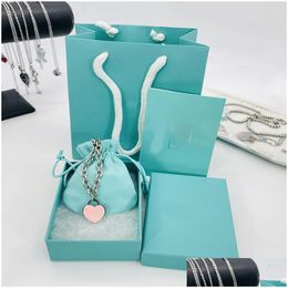 Pendant Necklaces 19Mm Blue Heart Necklace Womens A Set Of Packaging Stainless Steel Pink Green Red Jewellery Gift Girlfriend Wholesale Dhlrq