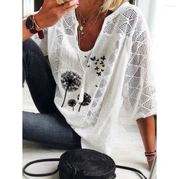 Women's T Shirts Womens Cotton Linen Lace V-Neck Half Sleeve Shirt Casual Baggy Tops Blouse Tee Fashion Clothing 2024