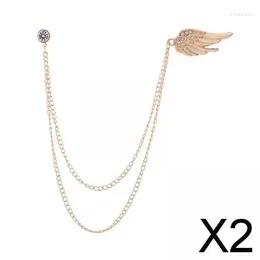 Brooches 2X Angel Wing Brooch For Men Tassel Chain Fashion Men's Lapel Pin