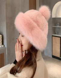 Berets HT4004 Faux Fur Hat Women Thick Warm Russian Cap Female Cute Fashion Winter Windproof Snow Ski Ushanka9758472