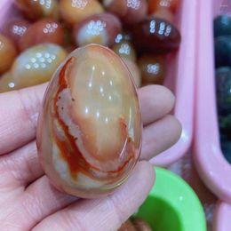 Decorative Figurines Carnelian Evil Eye Red Agate Egg Shaped Stone Healing Natural Crystal Massage Minerale Gemstone Decor Collection