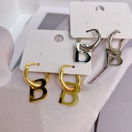 High polished Luxury branded designer B Chain hoops stud 316L Stainless Steel 18k Gold silver women girls letter earrings wedding summer jewelry