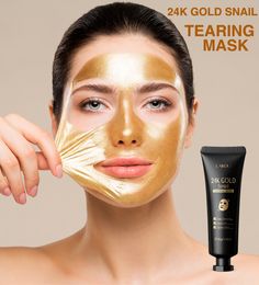 Natural 24K Gold Snail Tearing Mask Peel Off Facial Masks Deep Cleaning Tighten Pores Oil Control Improve Skin Roughness Face Care Makeup