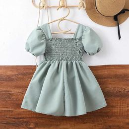 Girl's Dresses Toddler Infant Girls Summer Princess Dress Kids Square Neck Puff Sleeve Cute 3D Flower Shirred A-Line Dress Summer Fashion Dress