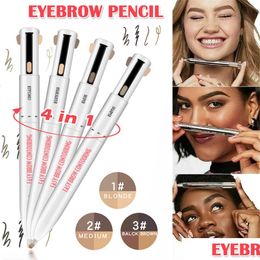 Eyebrow Enhancers 4-In-1 Easy To Wear Contour Pen Waterproof Defining Highlighting Eye Brow Pencil Makeup Cosmetic 3Pcs Drop Delivery Dhyo0