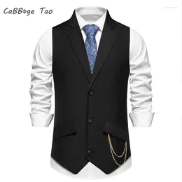 Men's Vests Spring Suit Vest Flip Collar Chain Paired With Comfortable Casual And Refreshing Solid Colour Top