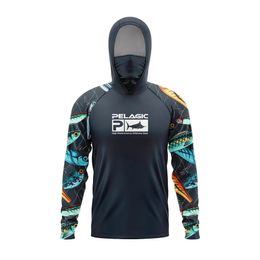 Pelagic Grea Fishing Shirts Upf 50 Long Sleeve Hooded Face Cover Camisa Pesca Quick Dry UV Protection Fishing Face Mask Clothes 240515