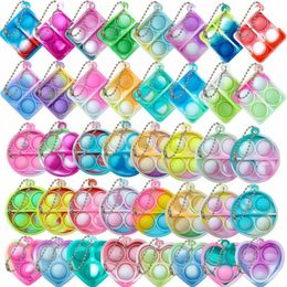 Decompression Toy 12/24/48Pcs Mini Pop Fidget Toy Bag Keychain Relieve Stress Toy Party Discount Office Desk Toy Childrens Adult Games B240515