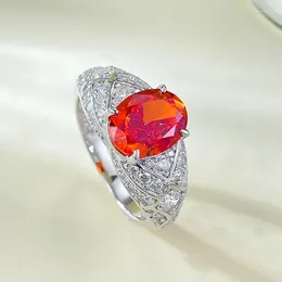 Cluster Rings 2024 S925 Silver 7 9 Oval Sunset Orange High Carbon Diamond Ring Simulation Women's Wedding Jewelry