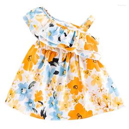 Girl Dresses Summer Korean Version Baby Girls Diagonal Shoulder Floral Dress Cute And Stylish Strap Princess