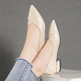 Dress Shoes Comemore Women Thick Heel Pointed Toe Shallow Mouth Professional Women's Leather Shoe 2024 Spring Autumn Heeled Pumps