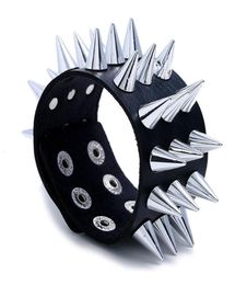 Charm Bracelets Unique Pointed Threerow Spike Shoes Rivet Wide Bracelet Leather Punk Rock Gothic Unisex Men039s Jewelry4440678