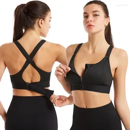 Camisoles & Tanks Women Sports Bras Tights Crop Top Yoga Vest Front Zipper Plus Size Adjustable Strap Shockproof Gym Fitness Athletic