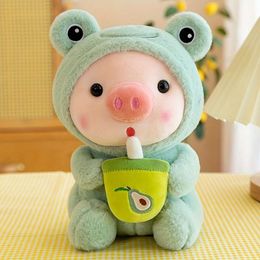 9.8in/25cm Piglet Stuffed Animals Cute Toy, Soft Plushies Pillow, Pig Plush Throw Pillow Doll with Boba Tea