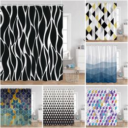 Shower Curtains Abstract Geometric Black White Art Square Pattern Bathroom Decorations Nordic Minimalist Bath Curtain With Hooks