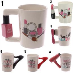 Creative Ceramic Mugs Girl Tools Beauty Kit Specials Nail Polish Handle Tea Coffee Cup Personalized For Women Gift 240507