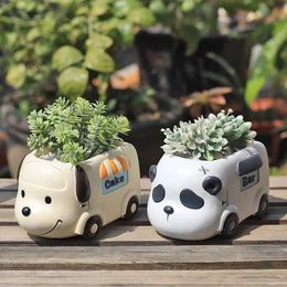 Planters Pots Cartoons Rabbit Flower Pot Resin Animals Flowerpot Cute Vase Cactus Succulent Plants Potted Flower Arrangement Garden Decoration J240515