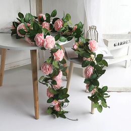 Decorative Flowers 2M Artificial Vine Rose Fake Flower Plant Garden Wall Hanging Garland DIY Arch Wedding Balcony Home Decoration