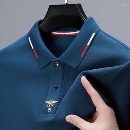 Men's Polos Fashion Brand Men Long Sleeved Polo Shirt High-end 2024 Autumn Cotton T-shirt Exquisitely Embroidered Monochrome Casual Top