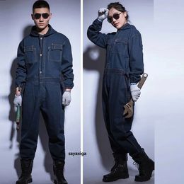 Jumpsuit Denim Cotton Thick Working Suits Winter Men Women Welding Overalls Auto Repair Coverallls Suit Oficina Mecanica 240509