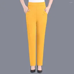Women's Pants Straight Leg Women Elastic Waistband Summer With Pockets High Waist Casual Trousers For Mid-aged Ladies