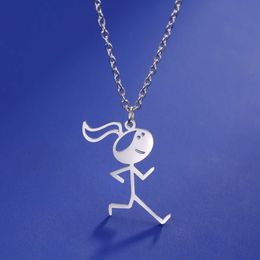 Cute Running Girl Stickman Necklaces For Women Trendy Stainless Steel Pendant Jewellery Funny Wedding Birthday Gifts New