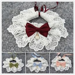 Dog Apparel Bowknot Collar With Pearl Pendant For Pets Fashion Neckerchief Lace Bibs Embroidery Scarf Dogs And Cats Pet Accessory