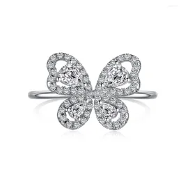 Cluster Rings Japanese And Korean Light Luxury S925 Sterling Silver Ring With Female Zircon Inlaid Personalized Butterfly Design High