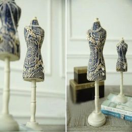 Decorative Plates Two Size Cotton Linen Fabric Blue Model Jewelry Stand Mannequin Body Necklace Display Holder Ring Storage Rack 1pc D187
